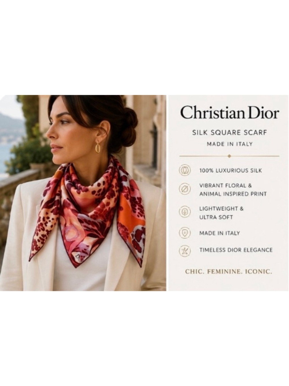 Christian Dior Silk Square Scarf Red Orange New Never Used!